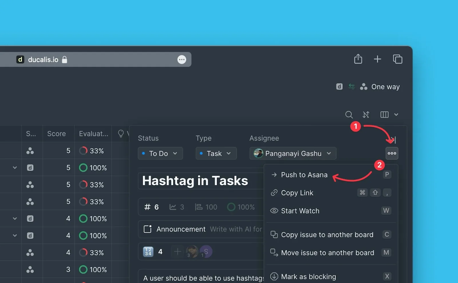 タスクトラッカーにプッシュメニューオプション