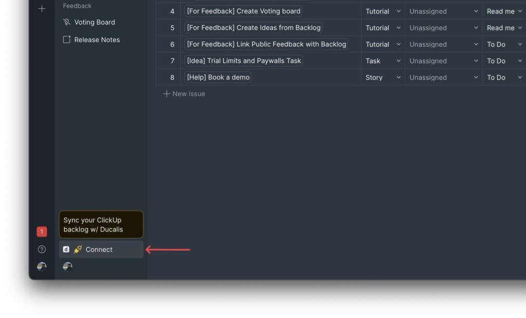 Connect Button für Zugriff auf Sync-Einstellungen