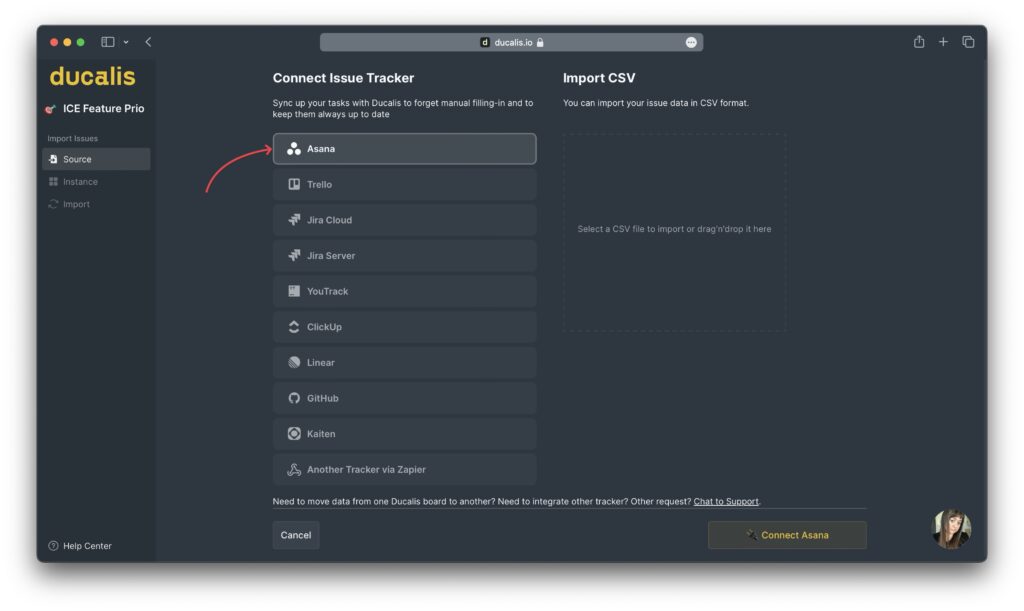 Asana-Integration-Option in der Liste verfügbarer Integrationen