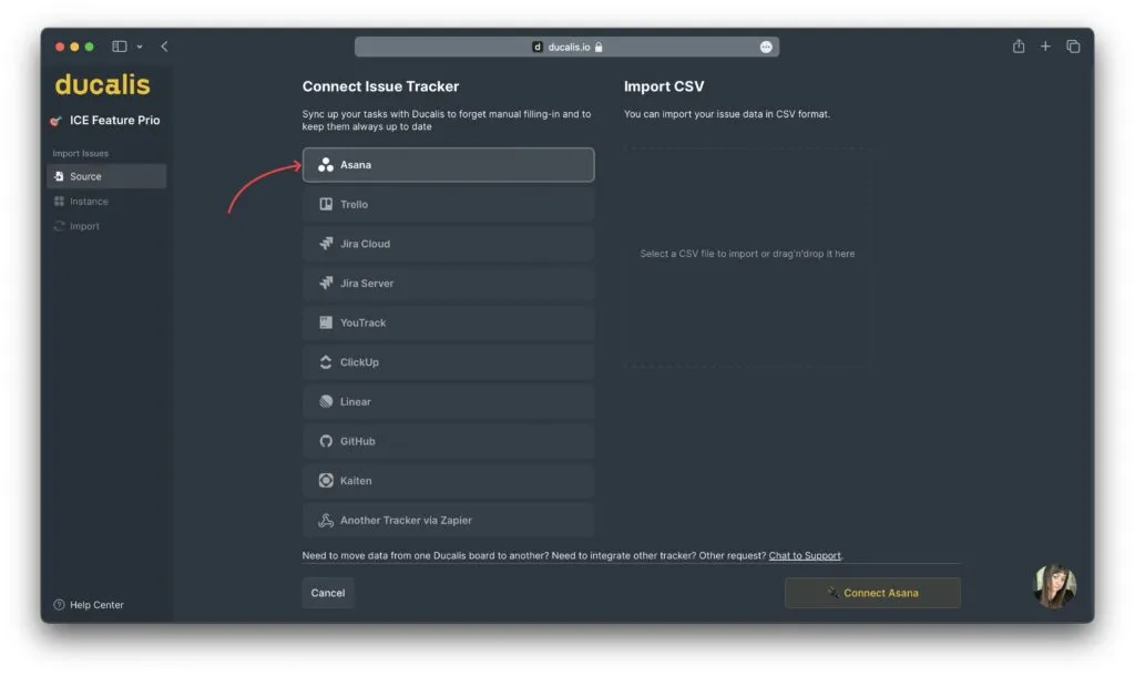 利用可能な連携一覧での Asana 連携オプション