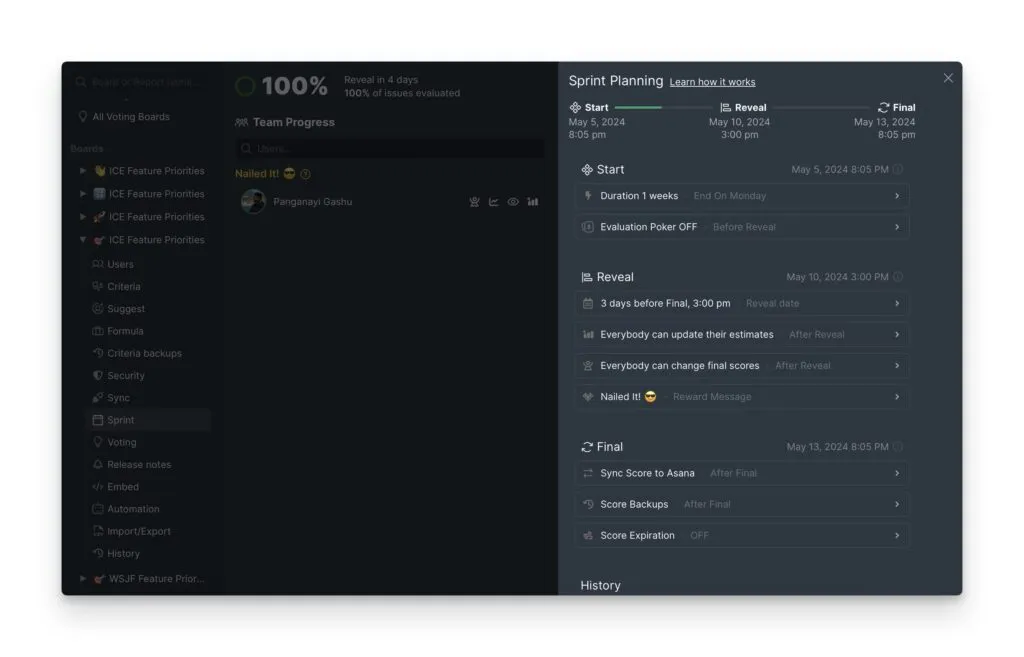 スプリント計画設定リンク