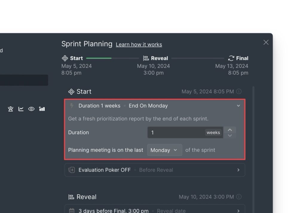 Sprint-Planungs-Zeitplan-Konfiguration