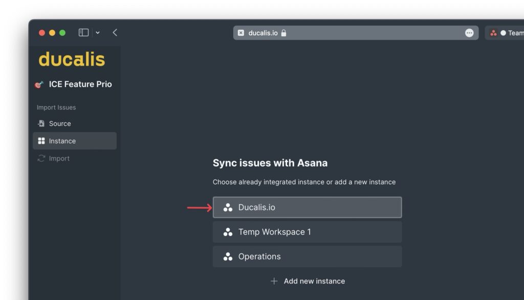 Arbeitsbereich-Auswahl-Dropdown