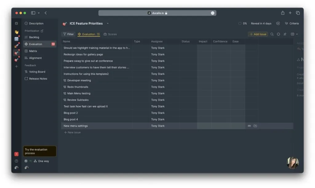 同期された Asana タスクを表示する評価グリッド