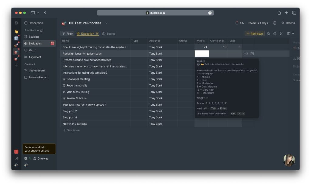 Bewertungsabschnitt mit Aufgabendetails aus Asana