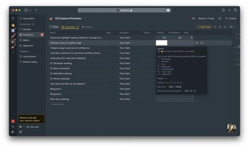 Asana からのタスク詳細を表示する評価セクション