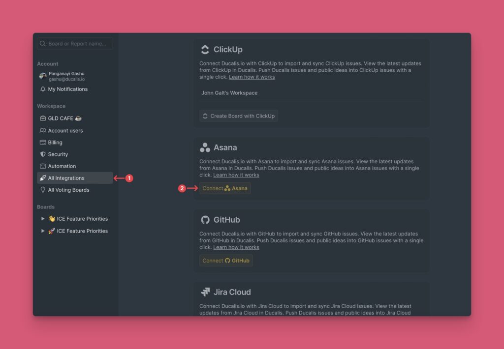Alle Integrationen in den Organisationseinstellungen