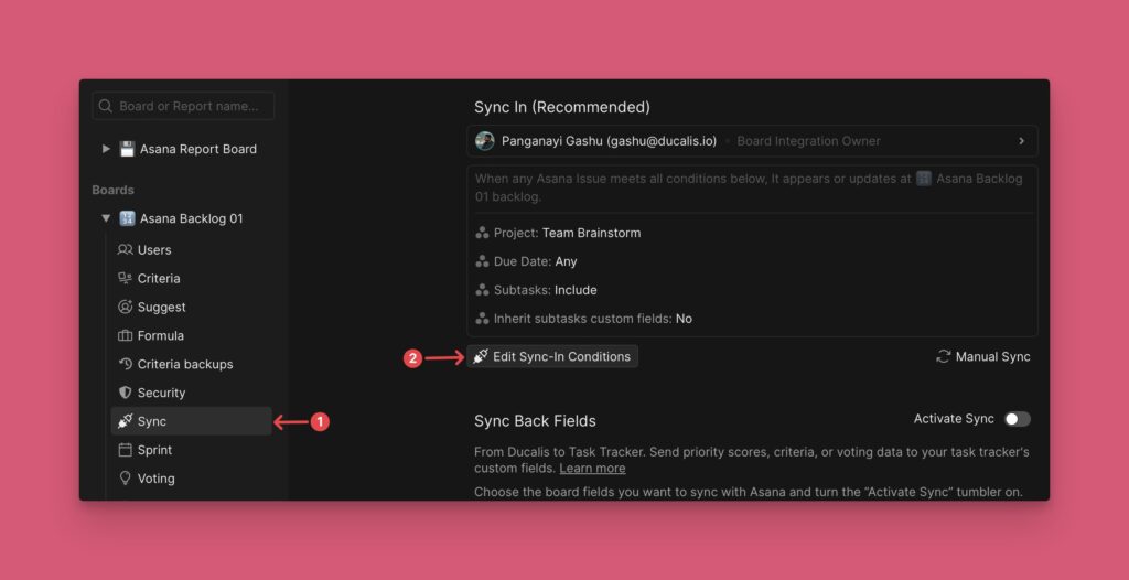 Option Sync-In-Bedingungen bearbeiten