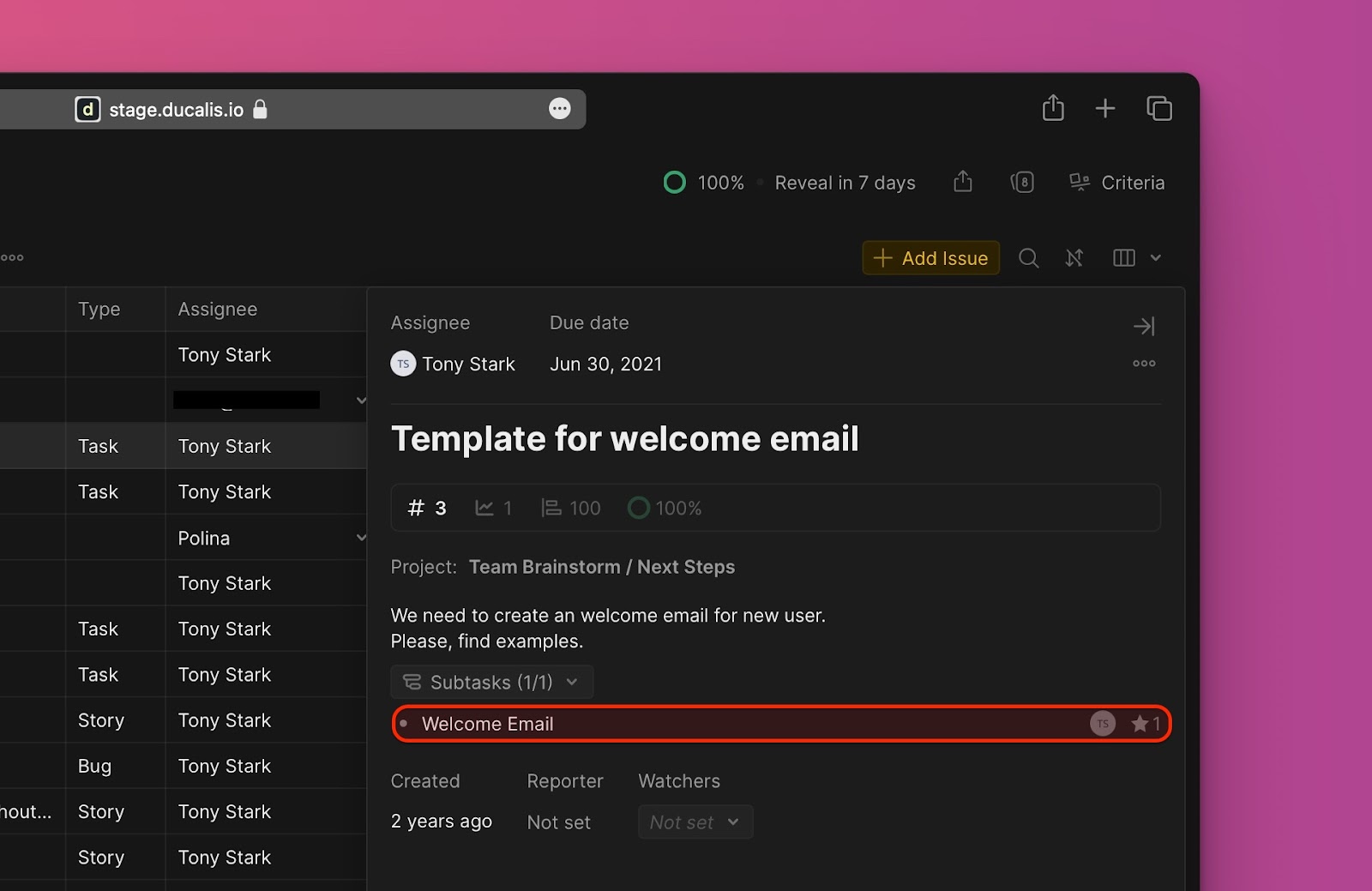 Karte der übergeordneten Aufgabe mit Unteraufgaben und Rankings