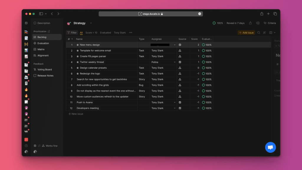 サブタスクアイコンが表示されたインポート済み Asana 課題のあるボード