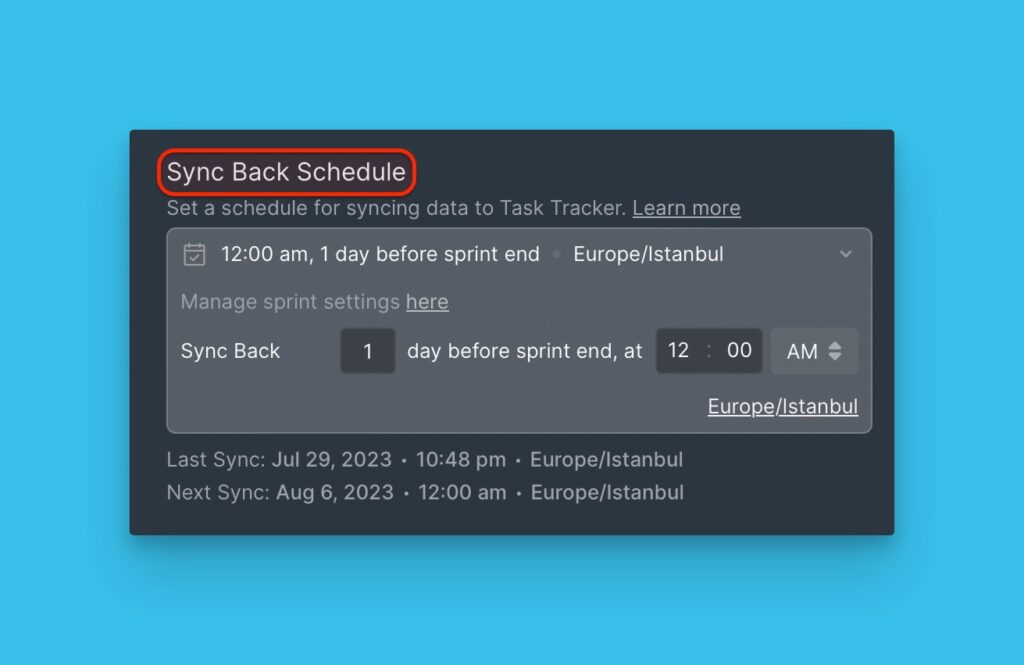 Sync-Planungseinstellungen mit Zeitzonenauswahl