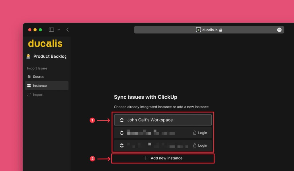 Instanz-Auswahl-Dropdown mit verbundenem Arbeitsbereich