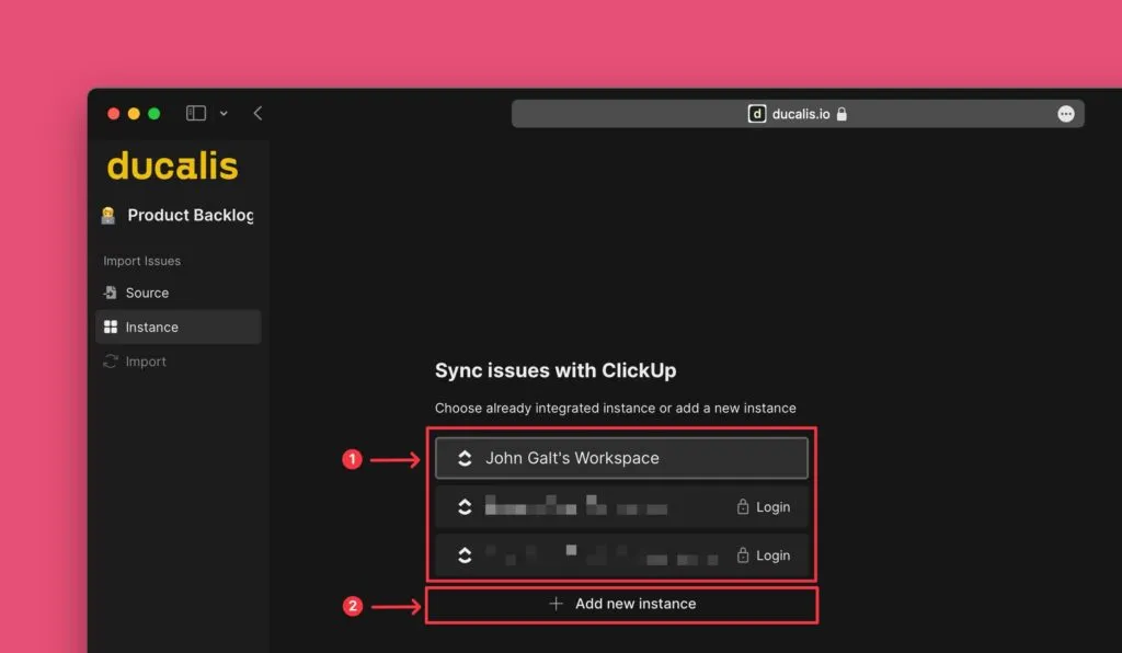 接続されたワークスペースを表示するインスタンス選択ドロップダウン