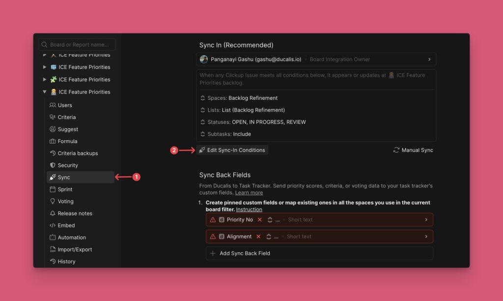 Edit Sync-In Conditions-Button