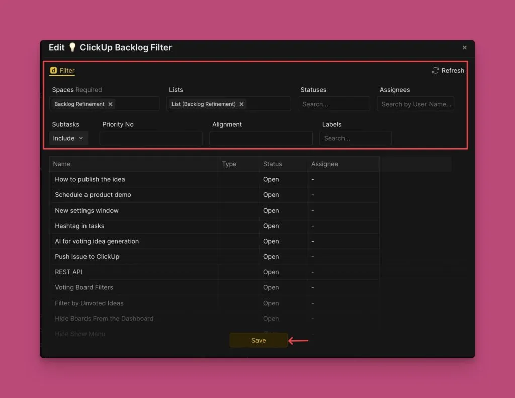 フィルタ編集インターフェース