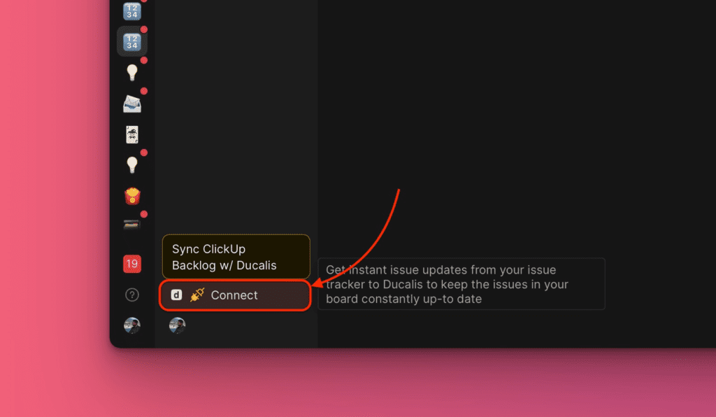 Connect-Button in der unteren linken Ecke