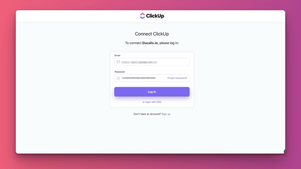 ClickUp-Autorisierungs-Login-Bildschirm
