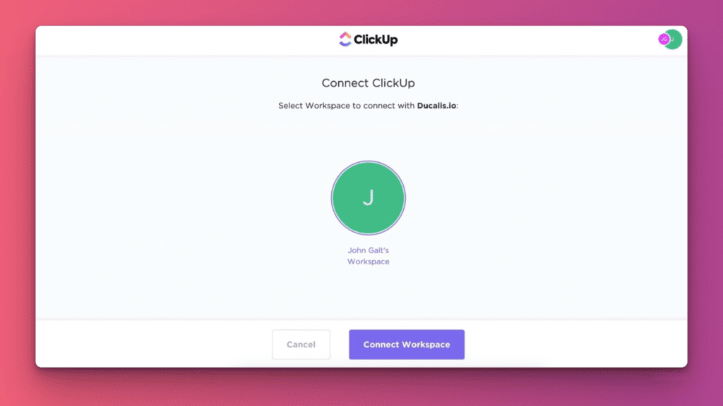 ClickUp-Arbeitsbereich-Auswahlbildschirm