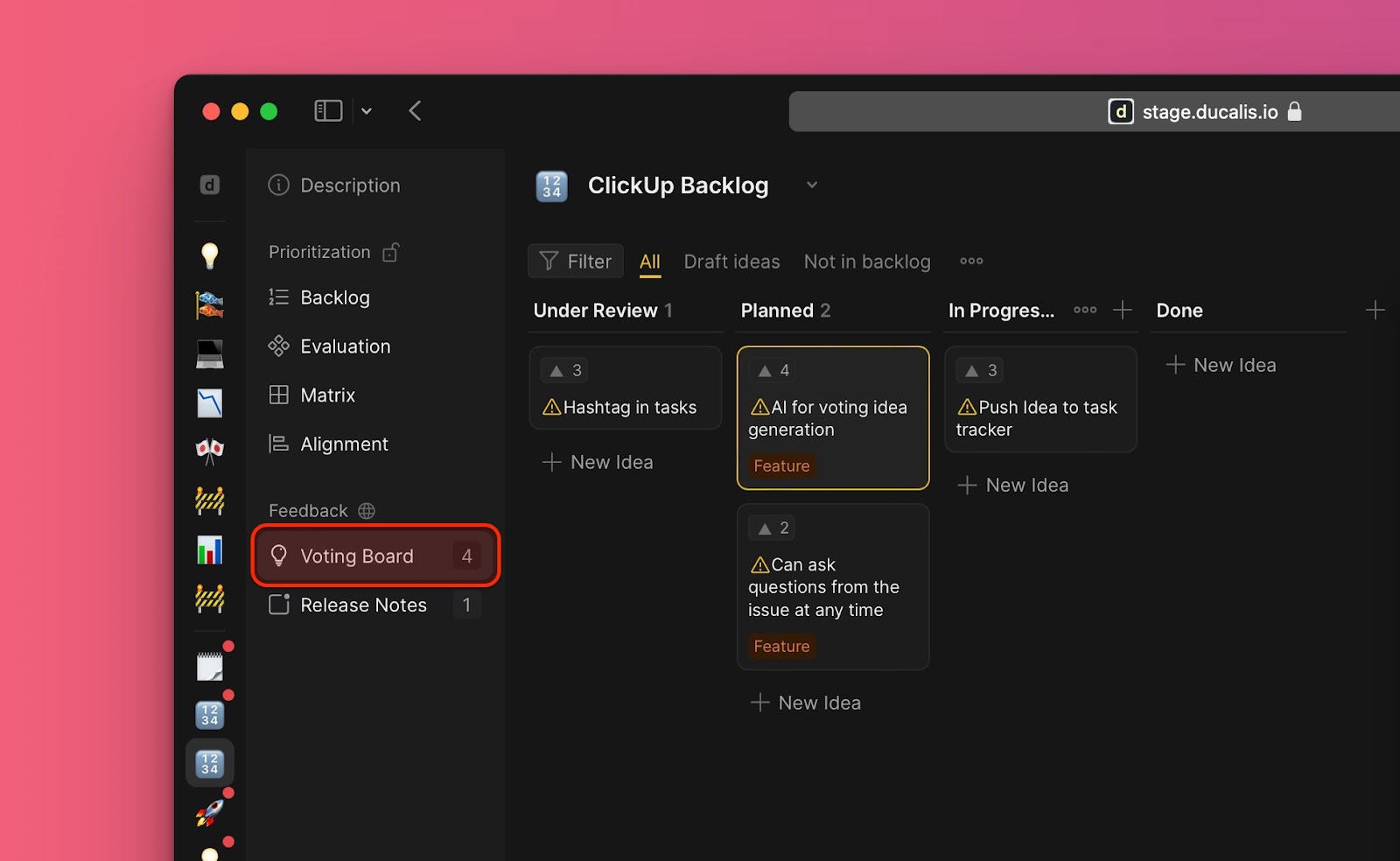 Voting Board mit Ideen mit Warnsymbolen