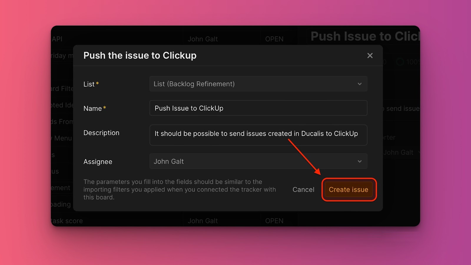 Bestätigung, dass der Vorgang in ClickUp erstellt wurde