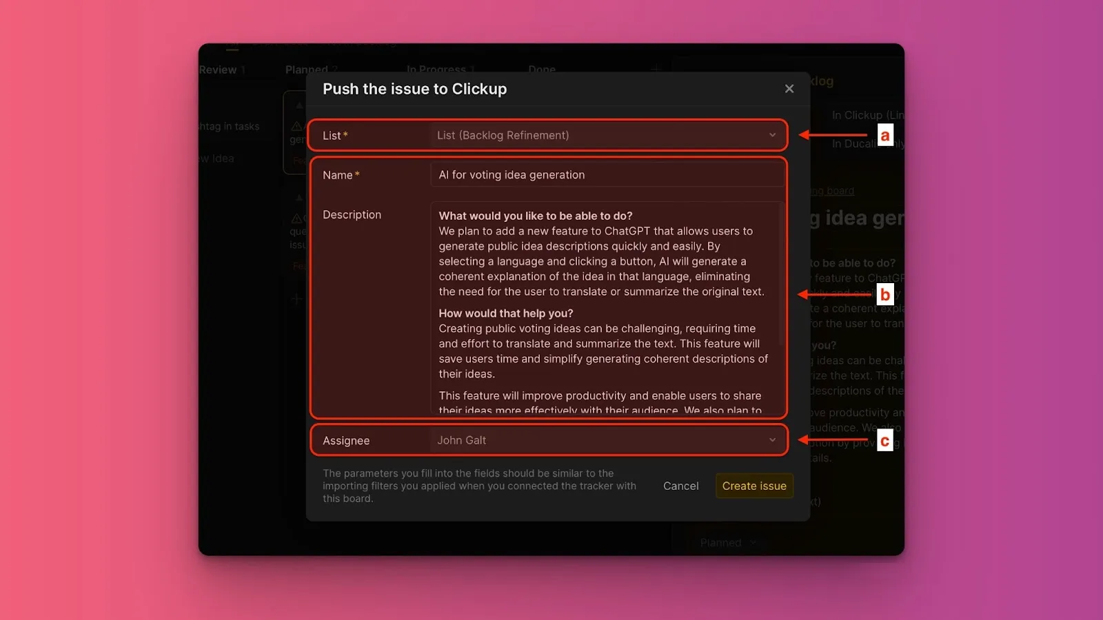 投票ボードのアイデア用課題作成フォーム