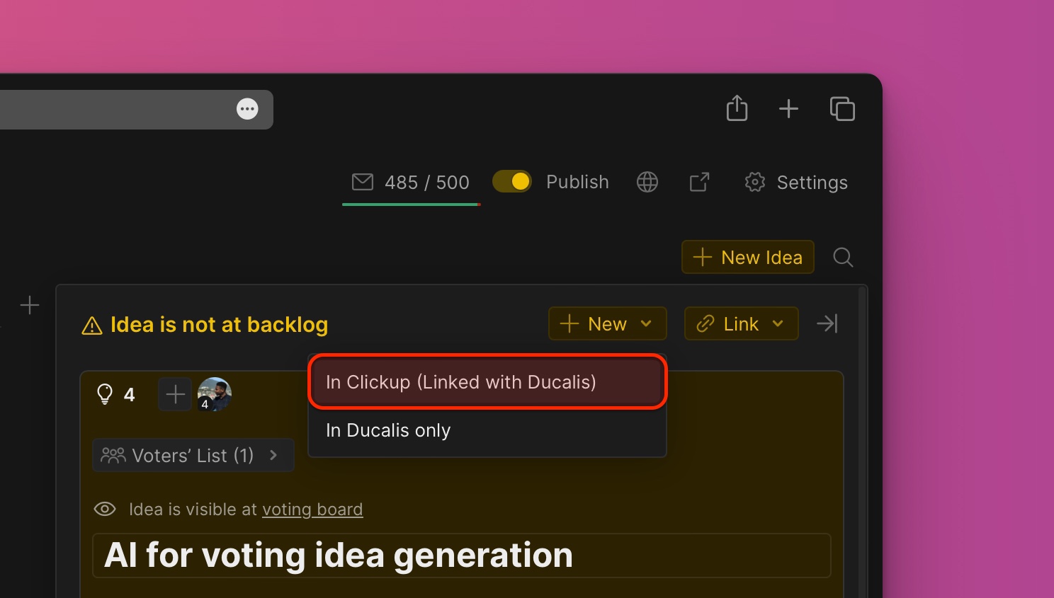 Dropdown-Menü mit der Option In ClickUp