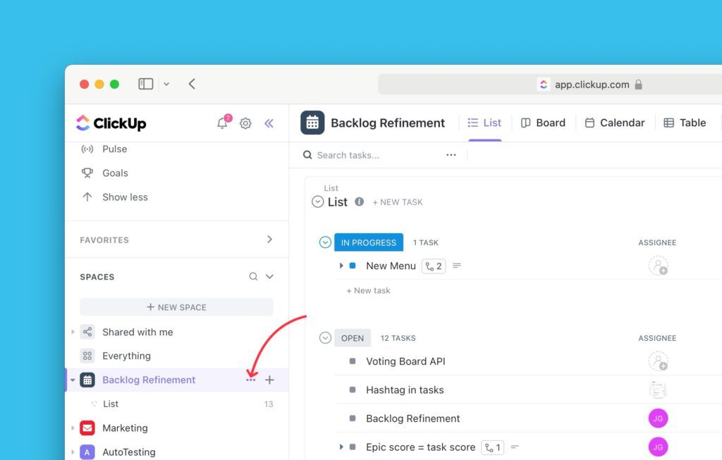 Auslassungspunkte-Menü neben dem Space-Namen