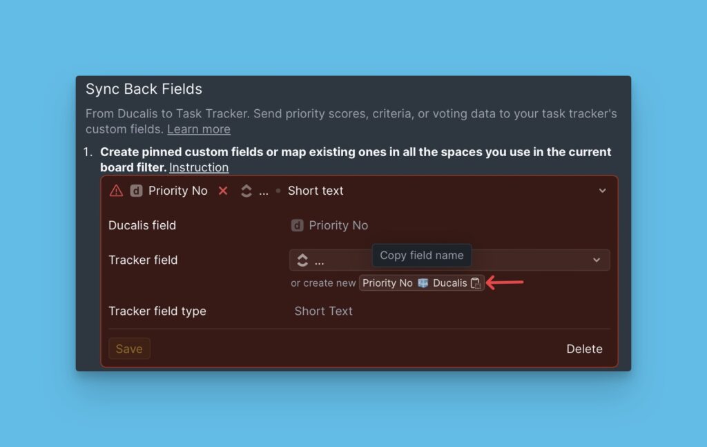 Feldnamen aus den Sync-Einstellungen kopieren
