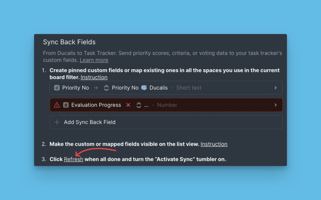 Refresh-Schaltfläche in den Sync-Einstellungen