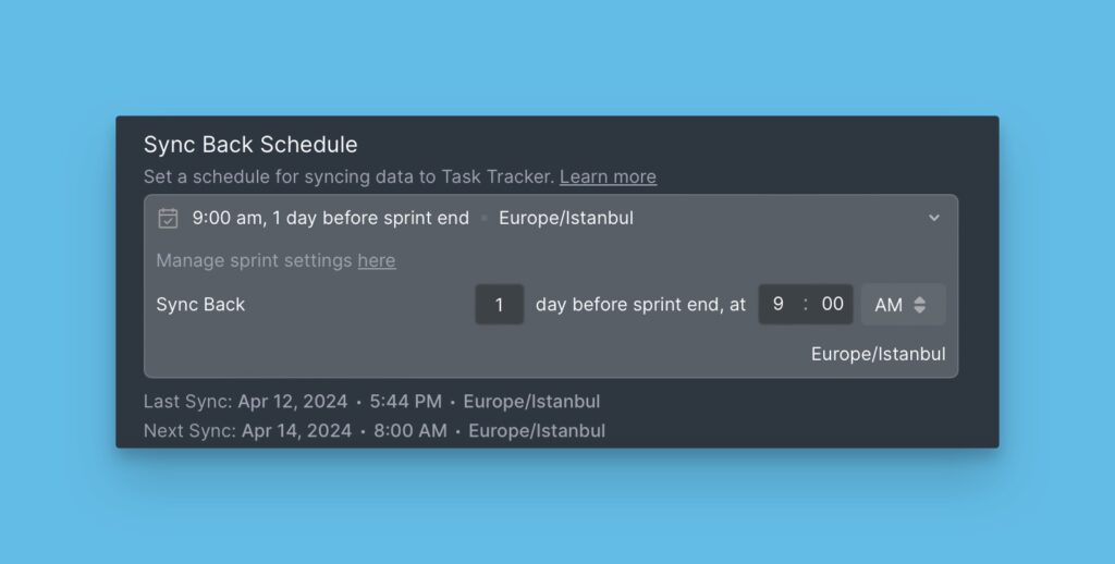 Sync-Zeitplan-Konfiguration mit Tag- und Uhrzeitauswahl