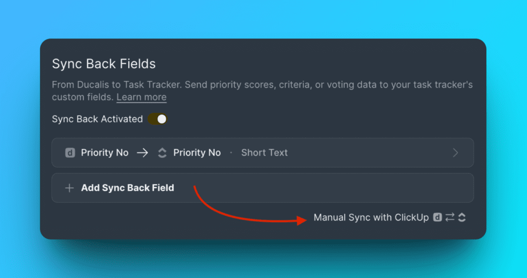 Manual Sync Back-Schaltfläche