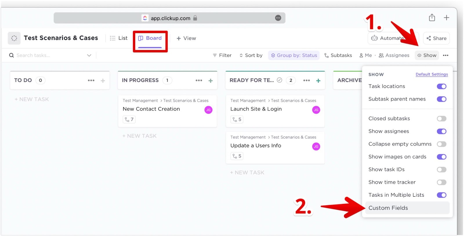 Custom Fields-Option im Show-Menü