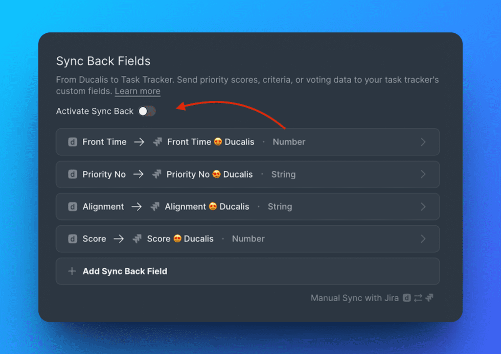 Sync-Back-Toggle aktiviert
