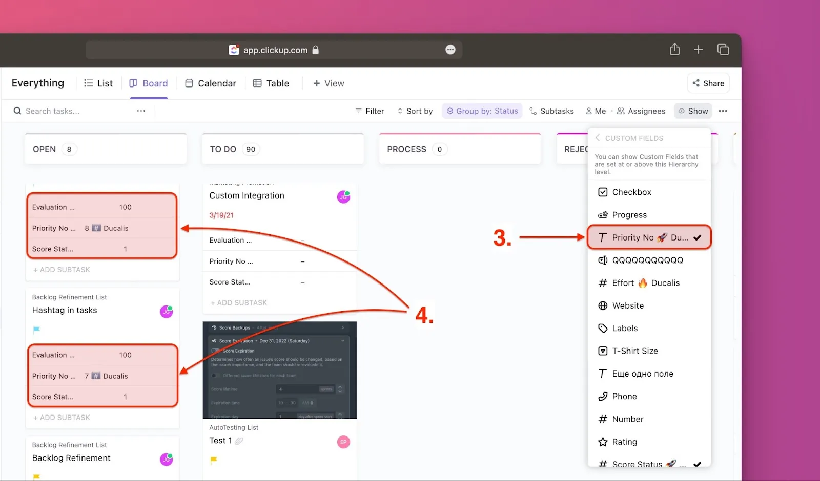 ボードビューのタスクカードに表示される優先ランク