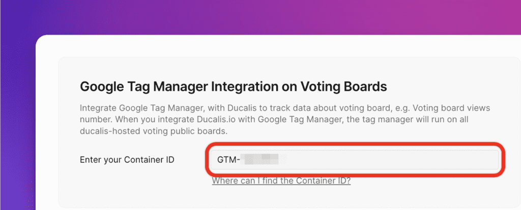 Container ID Feld in den Einstellungen