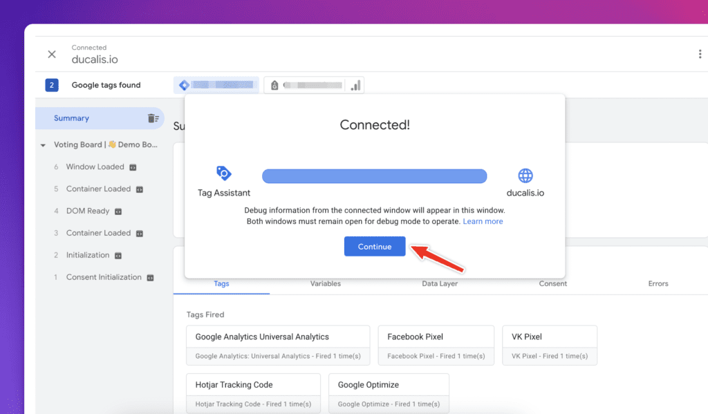 Tag Assistant デバッグインターフェース
