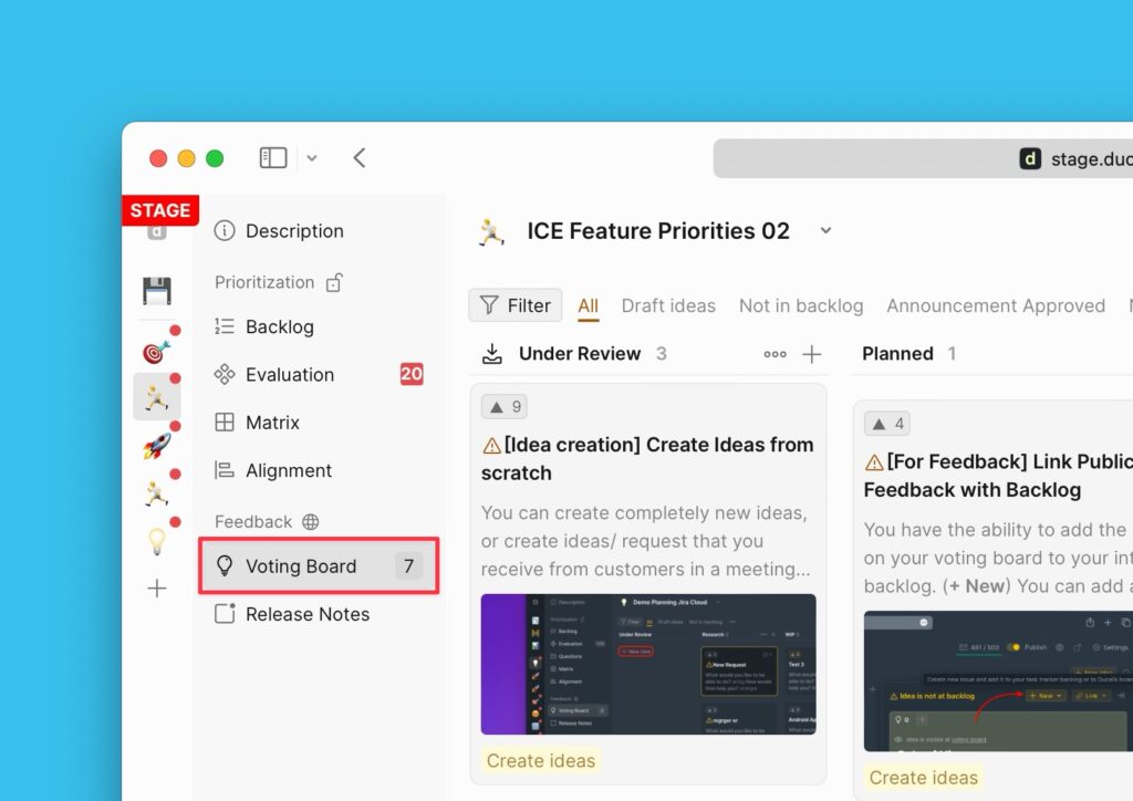 Admin-Ansicht des Voting Boards