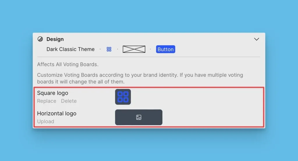 正方形と横長フォーマットを示すロゴアップロードオプション