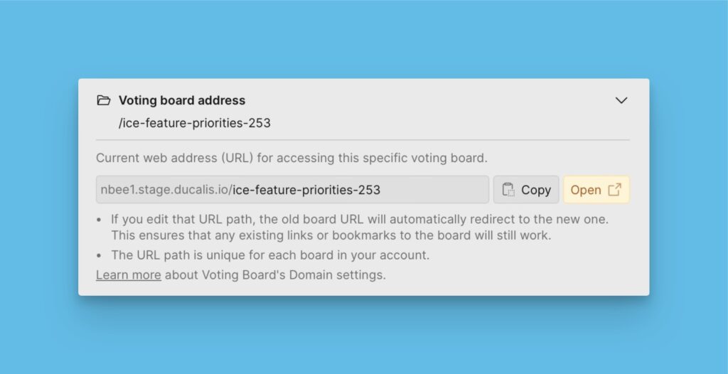 Anpassungsfeld für die URL des Voting Boards
