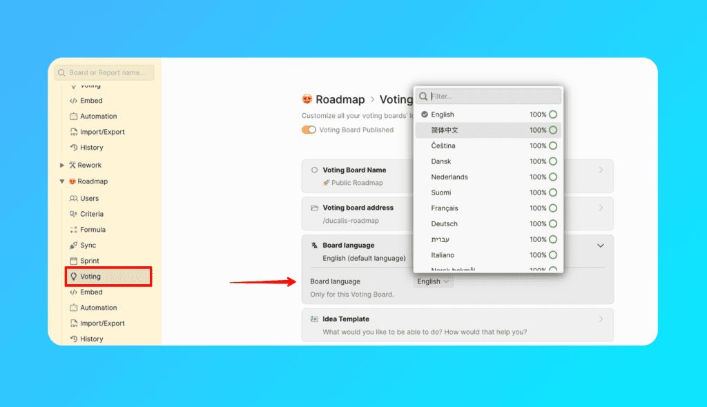 Dropdown-Menü zur Sprachauswahl