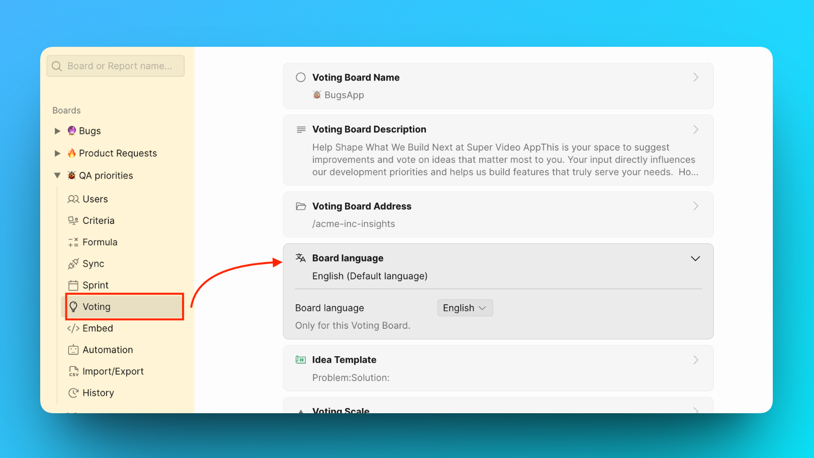 Görünüm bölümünde dil ayarları