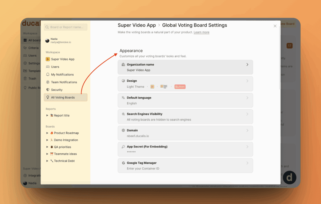 すべての投票ボードのグローバル外観設定