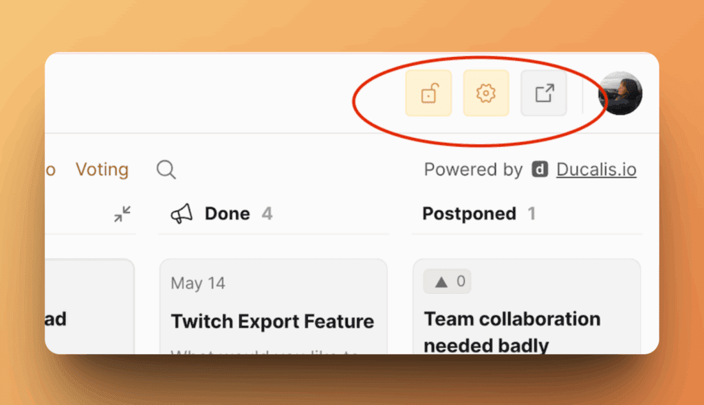 Admin-Panel-Overlay auf öffentlicher Roadmap