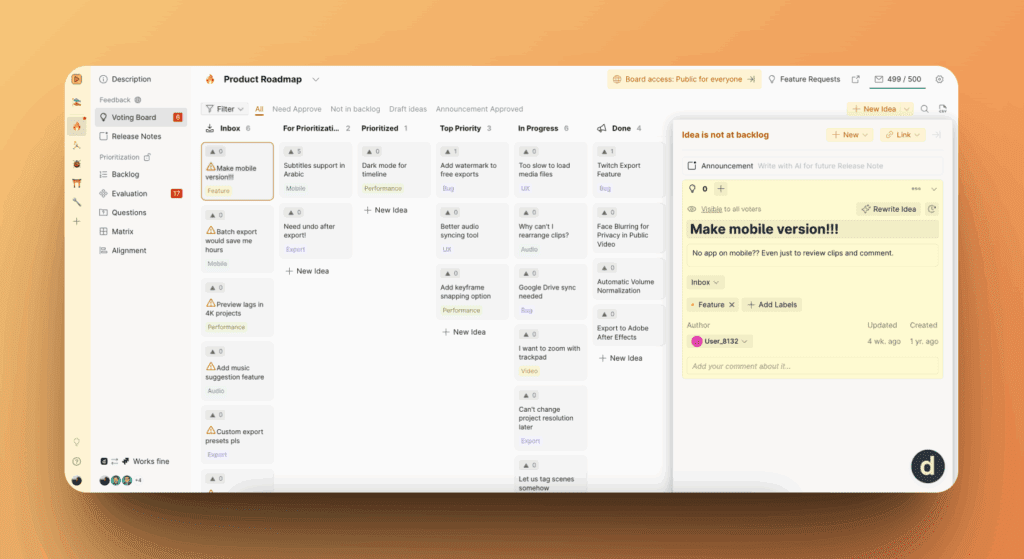 Voting Board interne Ansicht mit Verwaltungsfunktionen