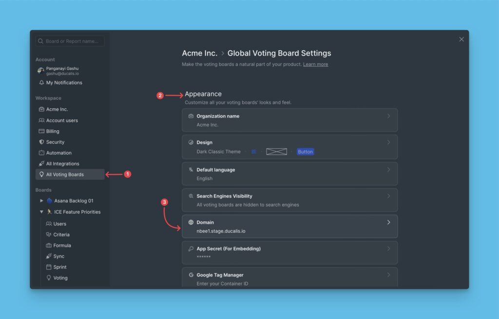 Einstellungsseite Alle Voting Boards