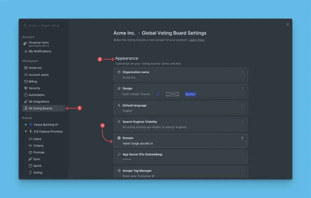 すべての投票ボード設定ページ