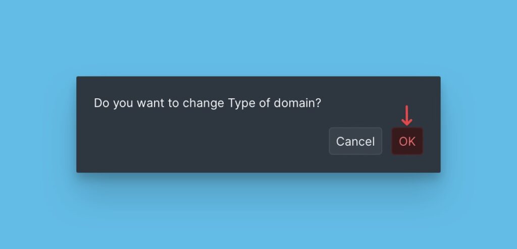 Bestätigungsdialog für Domain-Typ