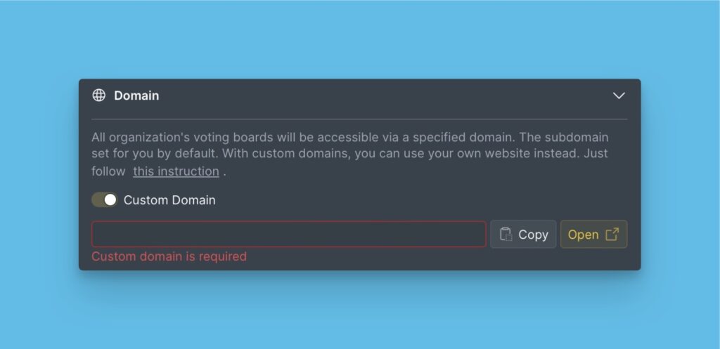 Eingabefeld für eigene Domain