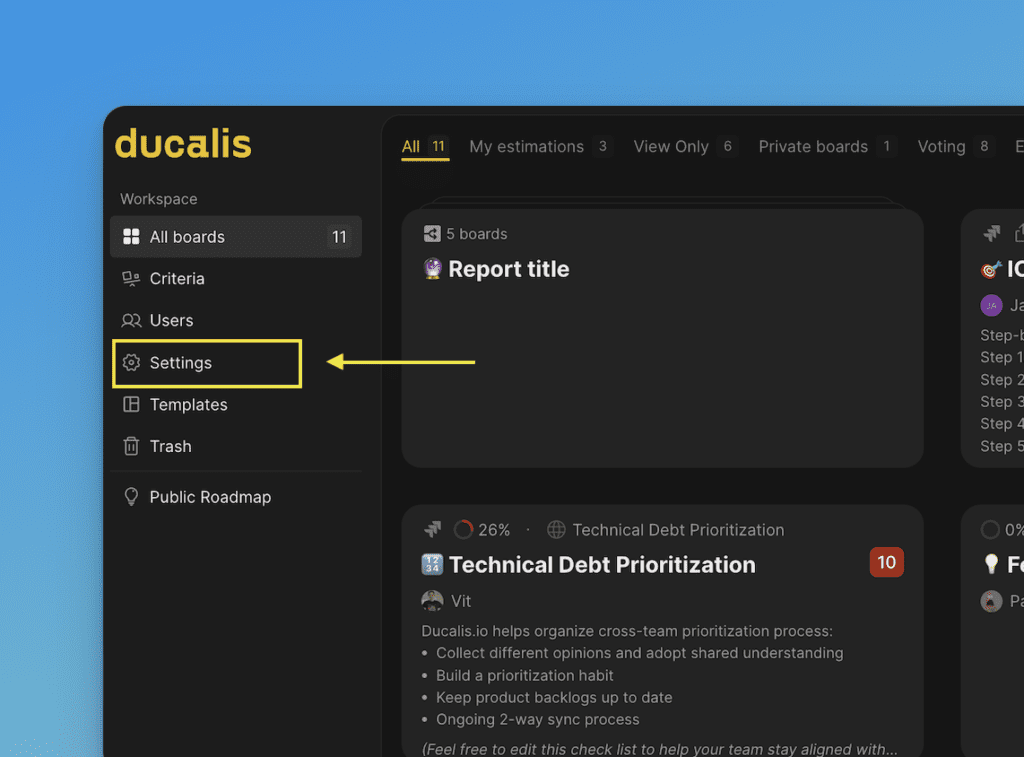 サイドバー内の設定メニューの位置