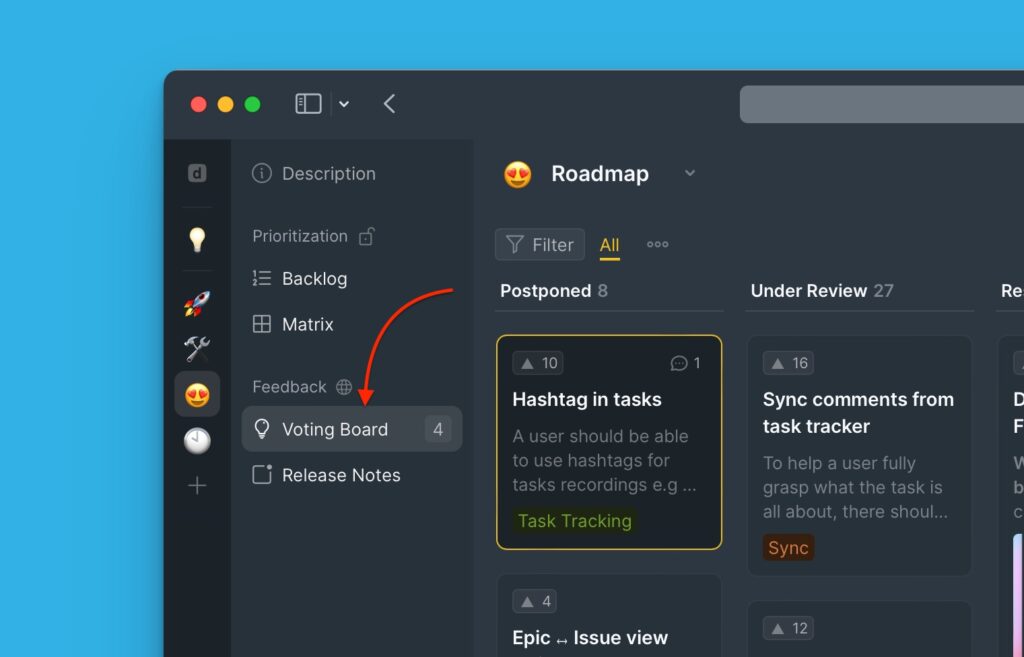 Voting Board-Menü im Priorisierungs-Board